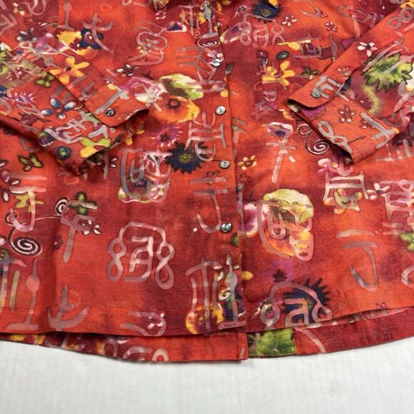 Chicos Art To Wear Button Down Shirt 3/4 Sleeve Eclectic Casual Boho Top 2 LARGE - Picture 2 of 11